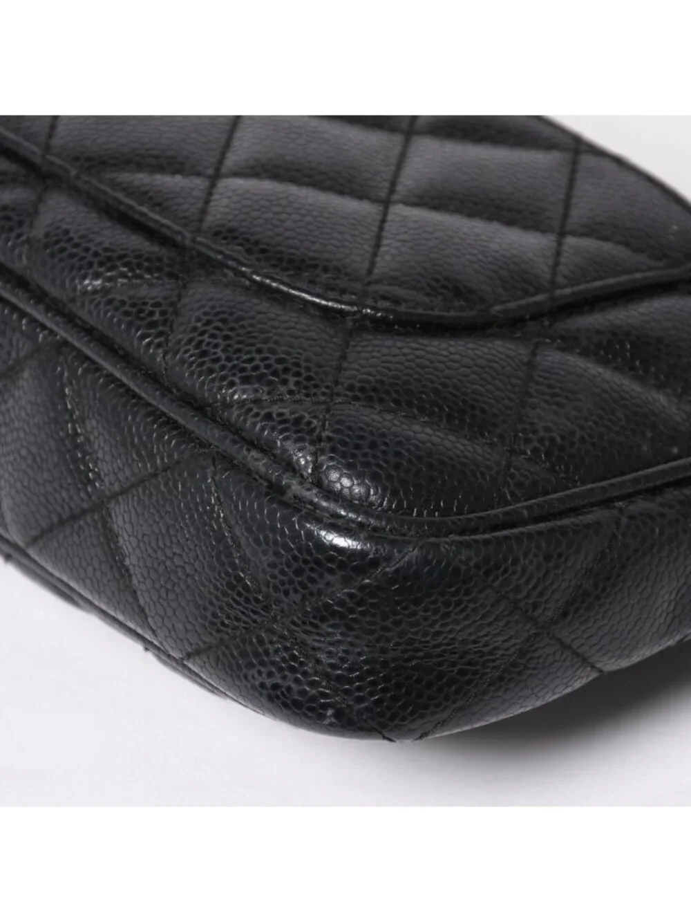 Chanel Chain Shoulder Bag Quilted Caviar Leather CC Logo Black Pouch